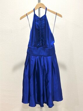 Catherine Malandrino Blue Satin Tuxedo Halter Dress Size 10
